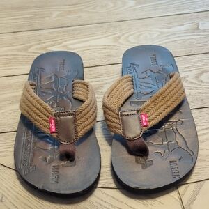 Levis Brown Braided Flip Flops with Tan Straps